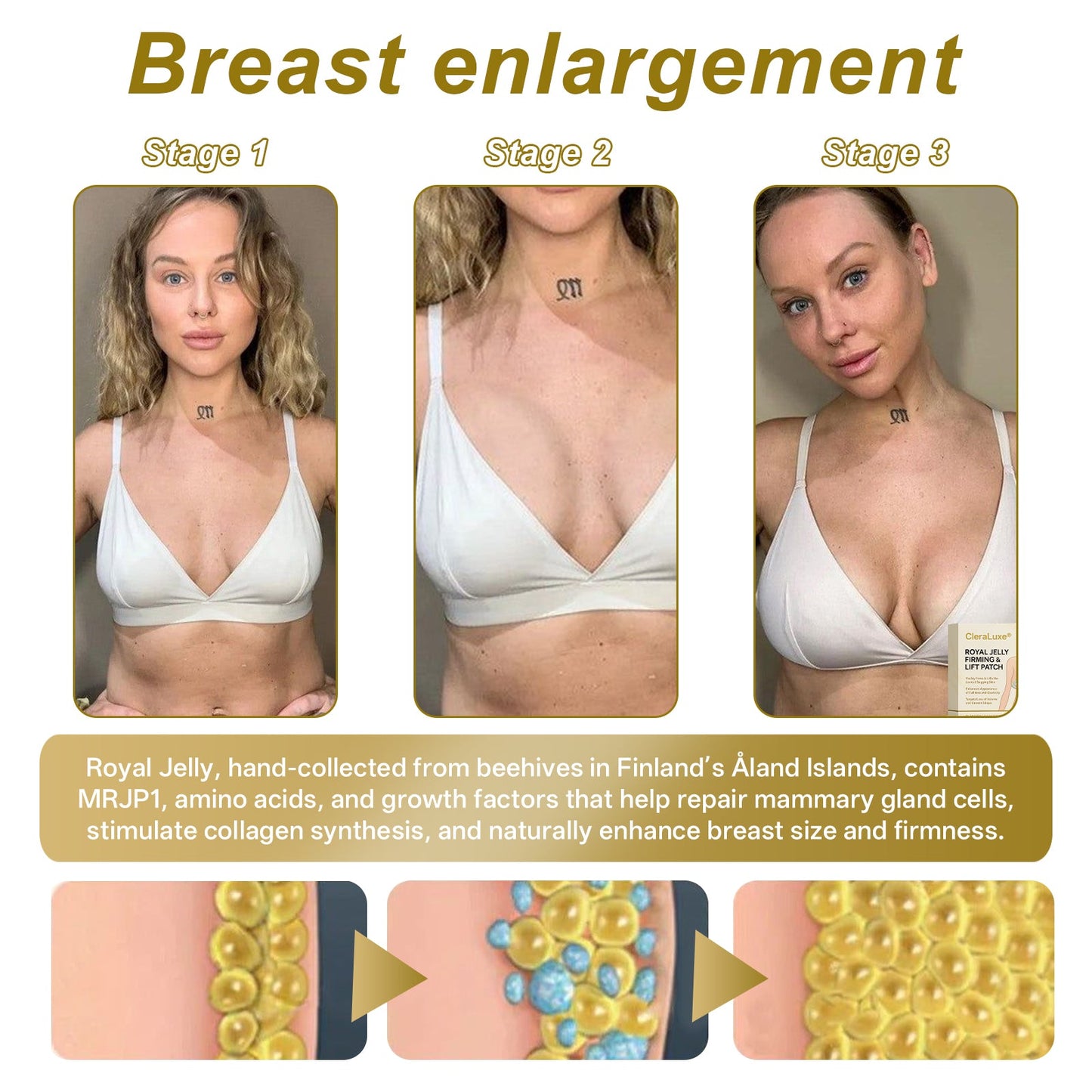 Official Online Offer | CleraLuxe® 💎 ROYAL JELLY FIRMING & LIFT PATCH - Safe to use during breastfeeding – suitable for concerns such as underdeveloped breasts, sagging, flatness, skin creasing, and nipple pigmentation.