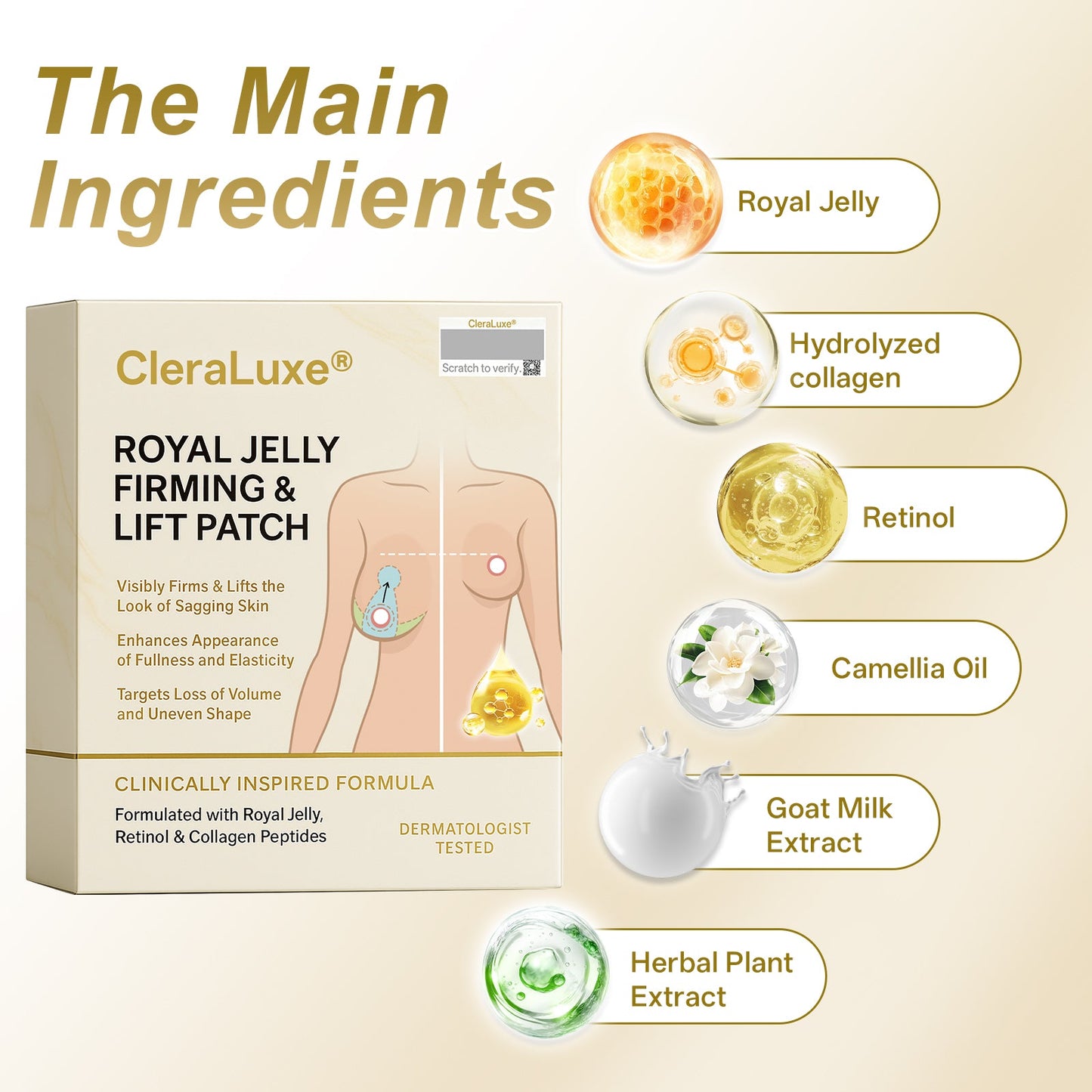 Official Online Offer | CleraLuxe® 💎 ROYAL JELLY FIRMING & LIFT PATCH - Safe to use during breastfeeding – suitable for concerns such as underdeveloped breasts, sagging, flatness, skin creasing, and nipple pigmentation.
