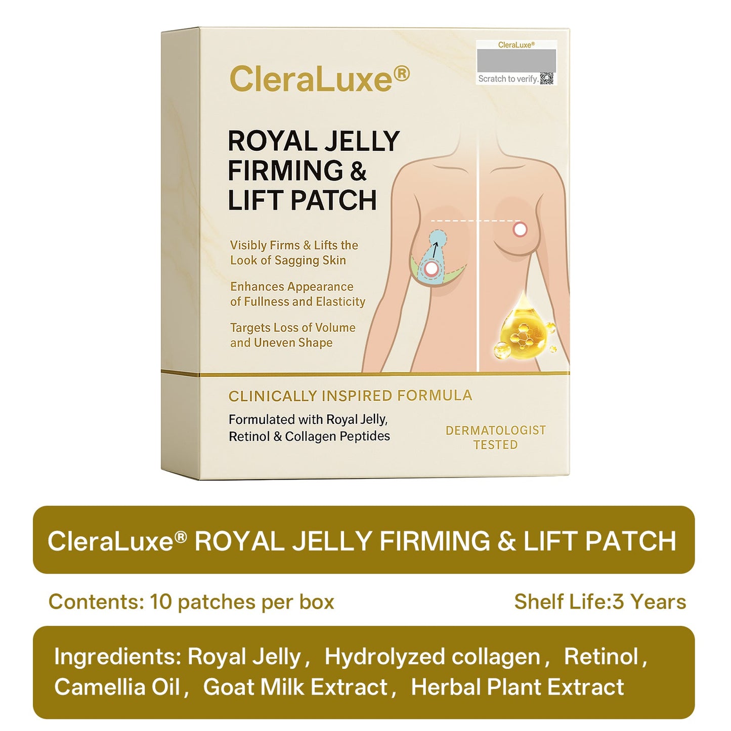 Official Online Offer | CleraLuxe® 💎 ROYAL JELLY FIRMING & LIFT PATCH - Safe to use during breastfeeding – suitable for concerns such as underdeveloped breasts, sagging, flatness, skin creasing, and nipple pigmentation.