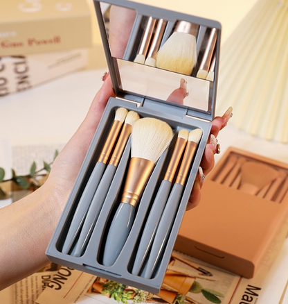 5 PCs Makeup Brushes With Mirror Travel Set