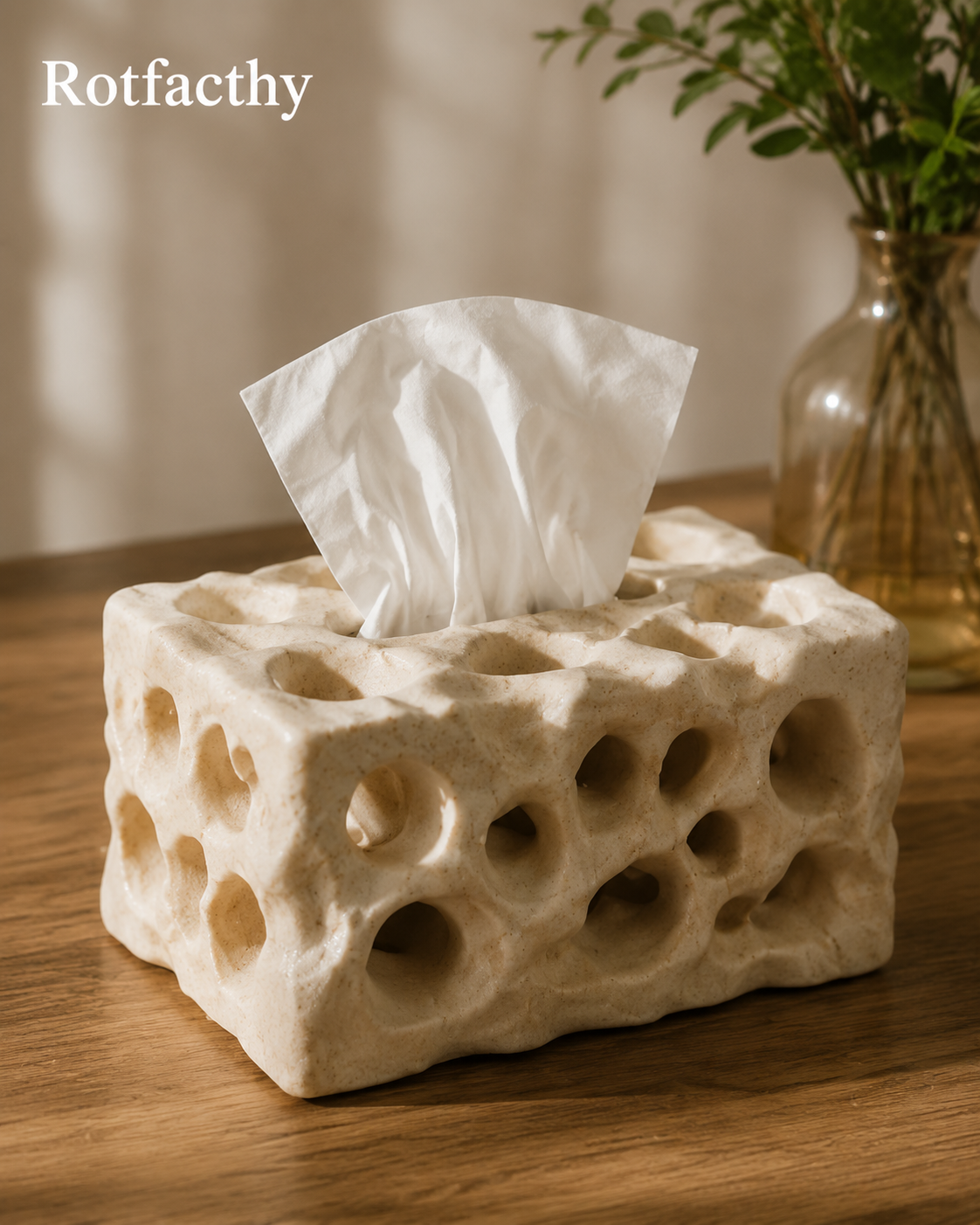 Rotfacthy Natural Stone Hollow Sculptural Tissue Box