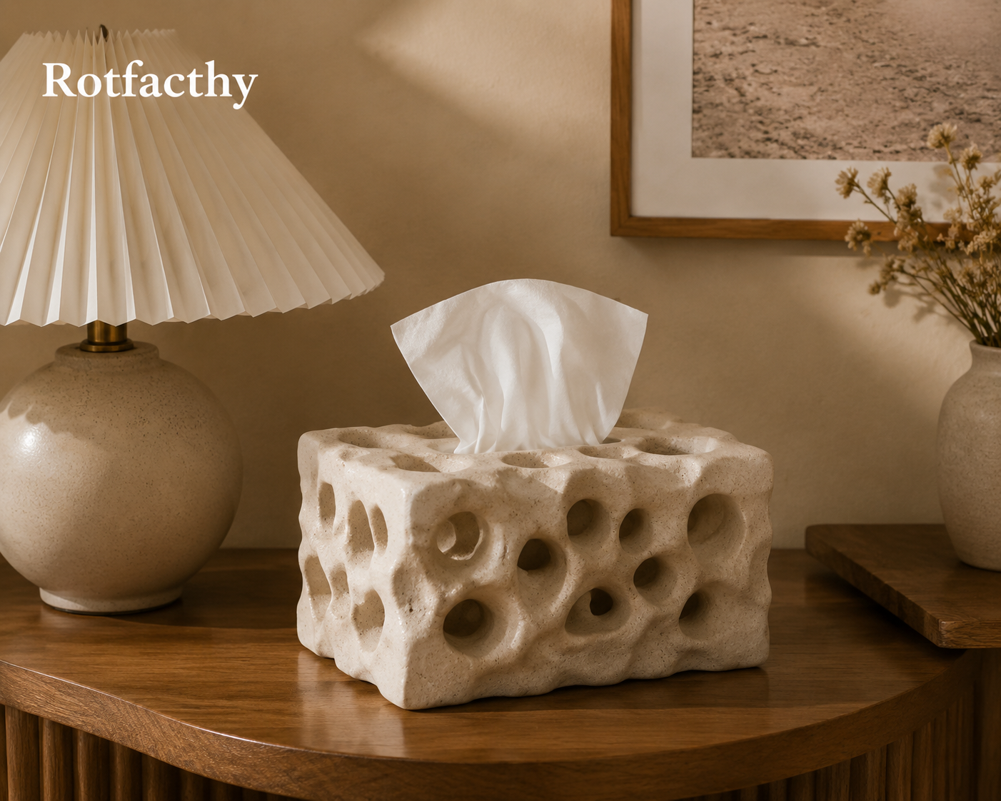 Rotfacthy Natural Stone Hollow Sculptural Tissue Box