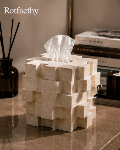 Rotfacthy Geometric Stone Block Sculptural Tissue Box