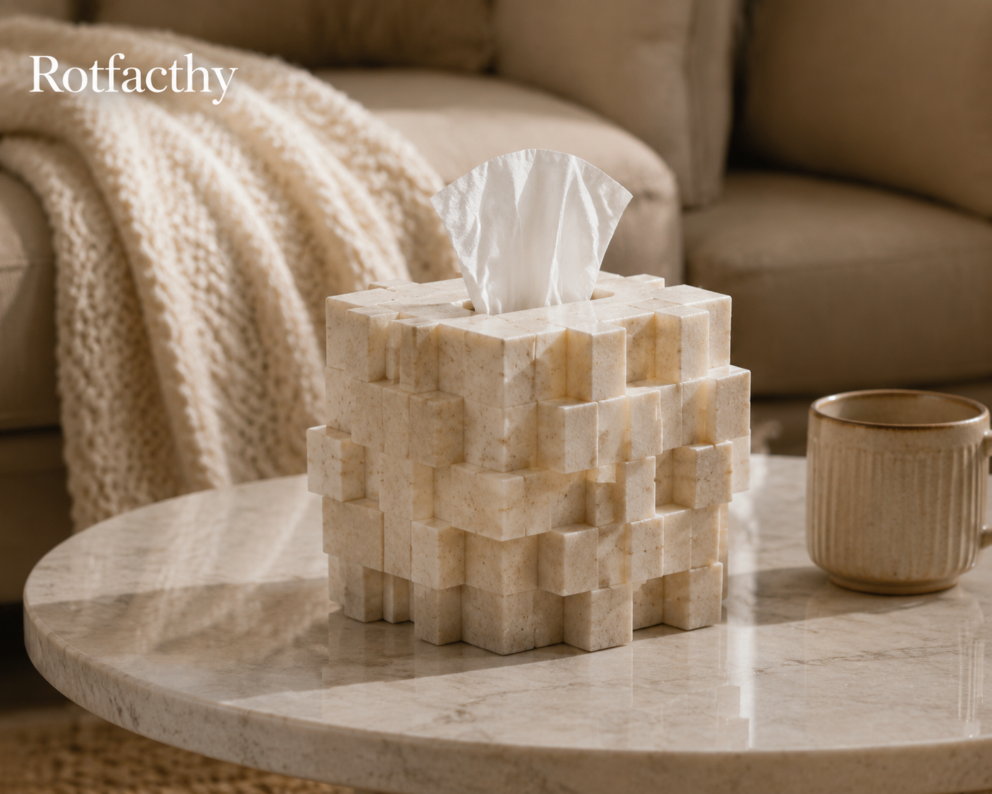 Rotfacthy Geometric Stone Block Sculptural Tissue Box