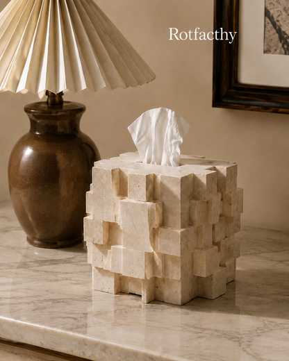 Rotfacthy Geometric Stone Block Sculptural Tissue Box